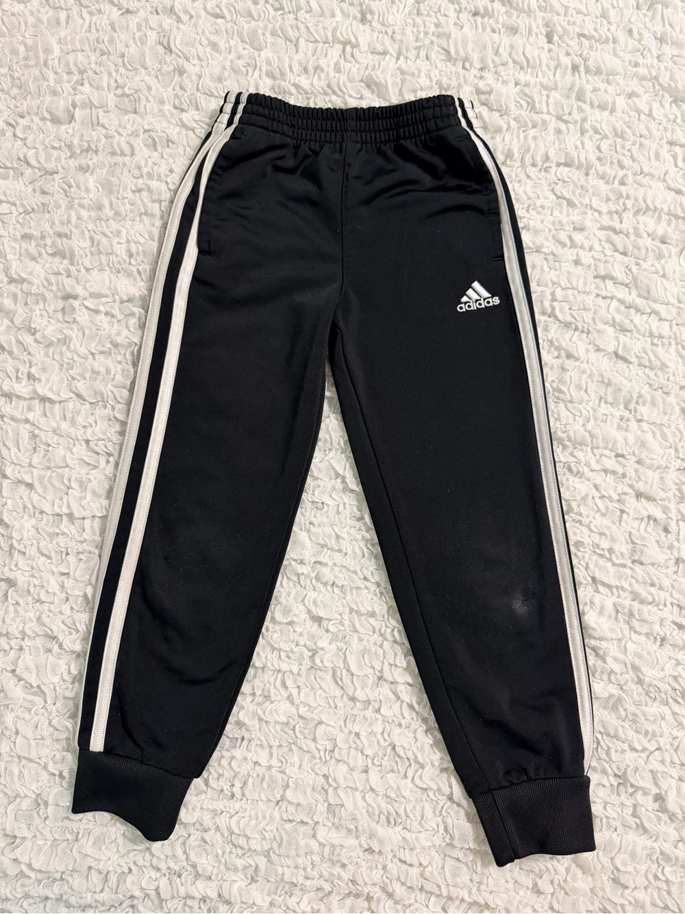 adidas Kids Black Joggers with White Side Stripes size 5